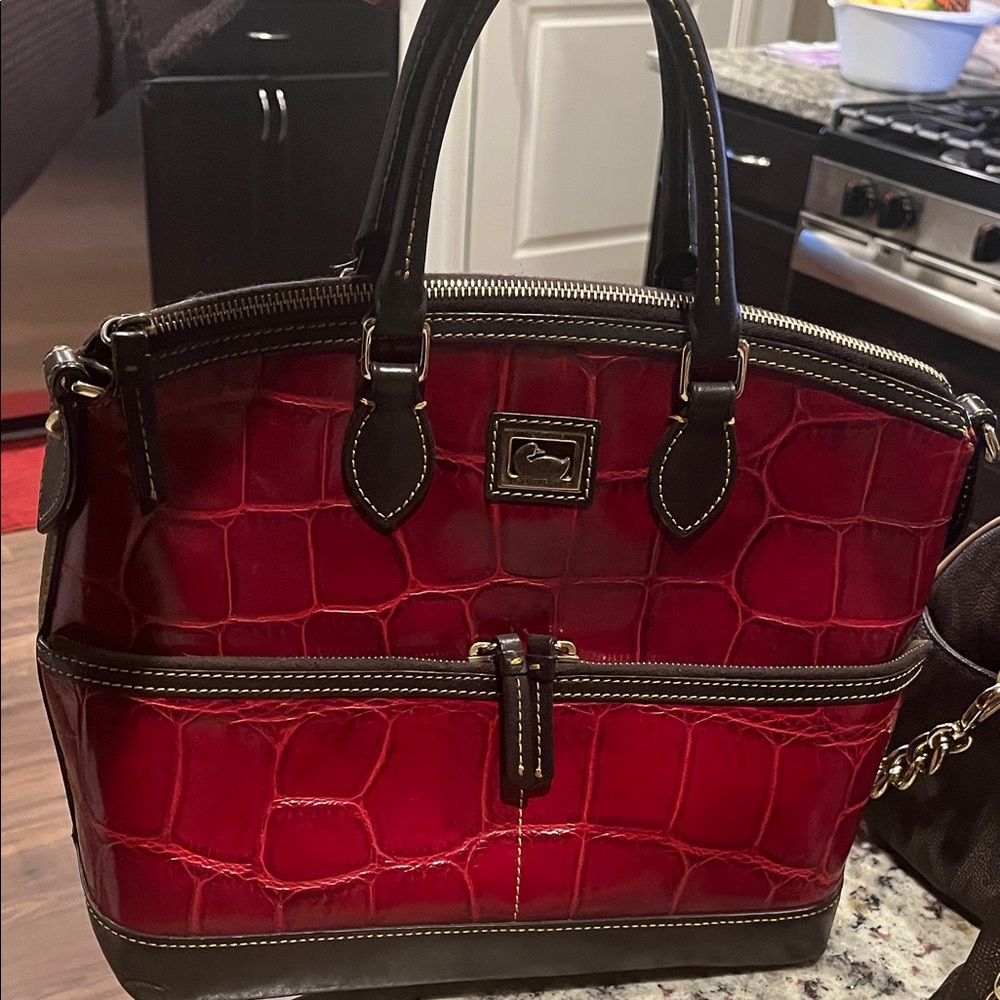 Dooney & Bourke Burgundy Croc-Embossed Satchel